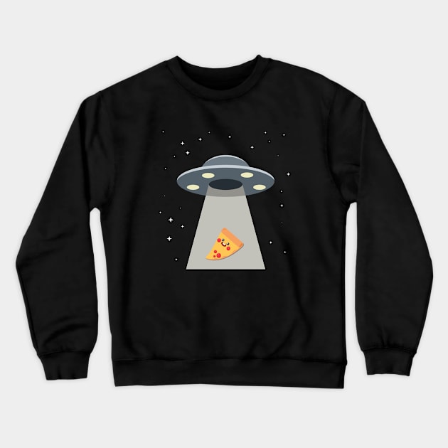 Alien Pizza Abduction Spaceship Crewneck Sweatshirt by mstory